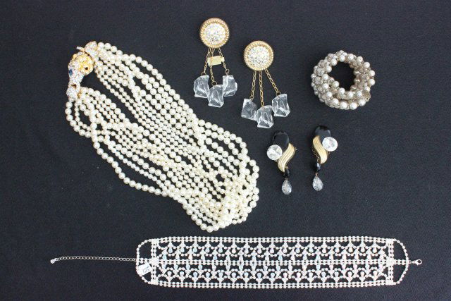 Pearl and rhinestone necklaces and chokers: Approx. 5 pieces including some from Miriam Haskell and Kenneth J Lane. From the estate of Anita Stern, owner of This-N-That antiques store, NYC.