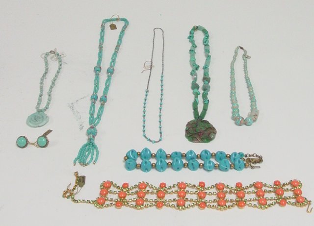 Turquoise and murano glass necklaces & earrings: Approx. 6 pieces including some designs by Nettie Rosenstein. From the estate of Anita Stern, owner of This-N-That antiques store, NYC.