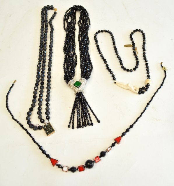 Onyx & bone vintage necklaces: Approx. 4 necklaces. Includes pieces by Kenneth J Lane and Hattie Carnegie. From the estate of Anita Stern, owner of This-N-That antiques store, NYC.