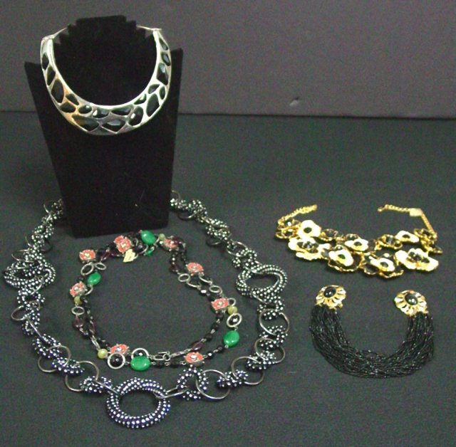 Stone, enamel & rhinestone necklaces & collar: Approx. 5 pieces including a collar by Kenneth Lane. From the estate of Anita Stern, owner of This-N-That antiques store, NYC.
