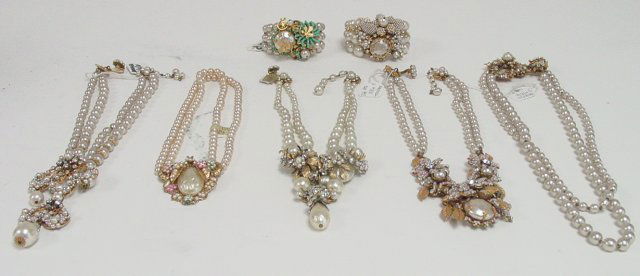 Vintage pearl & rhinestone necklaces & bracelets: Approx. 7 pieces by Miriam Haskell. From the estate of Anita Stern, owner of This-N-That antiques store, NYC.