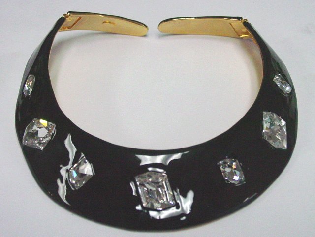 Black enamel and crystal necklace by Kenneth Lane: 1 necklace. From the estate of Anita Stern, owner of This-N-That antiques store, NYC.