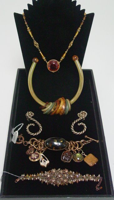 Vintage bakelite and topaz necklaces & earrings: Approx. 3 pieces, including designs by Stephen Dweck. From the estate of Anita Stern, owner of This-N-That antiques store, NYC.