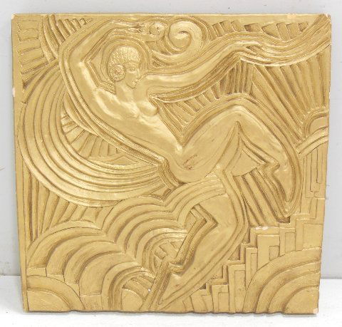 Randall Pepe gilt plaster relief of a "Nude" 2007: Approx. 22" square.