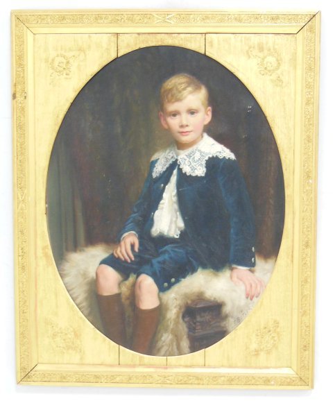 C.E. Butler oil painting: "Portrait of a Young Boy". Canvas approx. 28" x 36.5".