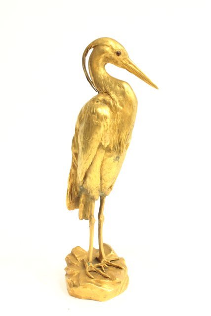 French Gilt bronze egrets signed T. Cartier: Early 20th c. Thomas Frances Cartier (1879 - 1943). Signed on base. Approx. 15" H. From the estate of Chris Peckham.