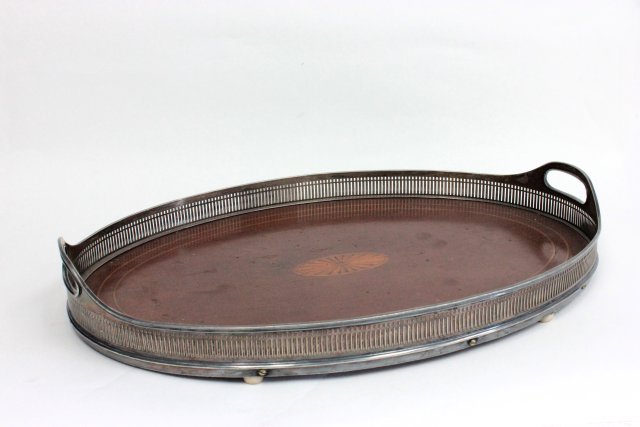 Inlaid tray with gallery: Approx. 20.5" x 14", (2750.25)