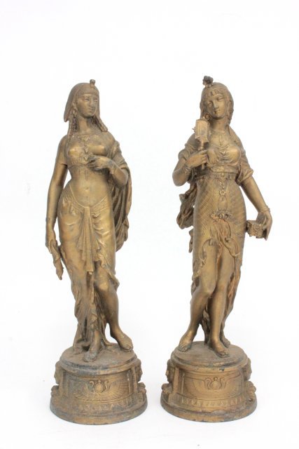 Pair gilt metal 19thc Ansonia figures: 14 1/4"H (3389)