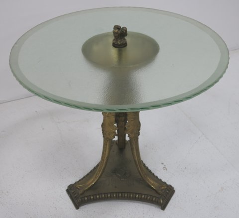 Figural bronze glass top table: Depicting "3 Graces". Approx. 19.5" H x 21" W.