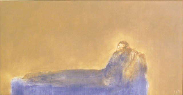 John Paul Jones-Framed Oil on Canvas "Chaise Blue": John Paul Jones (1924-1999) American Sold at Felix London Gallery 16" x 30", 20" x 33" framed