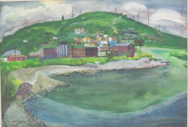 Framed Oil on Board Harbor Village: Attributed John Piper, 1903-1992, British Artist signed lower right 30" x 22", 36" x 27" framed