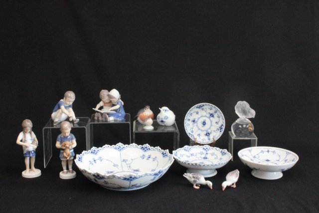 Royal Copenhagen, Bing & Grondahl & Sevres lot: Including: 1- Bing & Grondahl "Boy with Dog". 1- Bing & Grondahl "Girl with Cat". 1- Bing & Grondahl "Boy". 1- Bing & Grondahl "Boy & Girl Reading". 2- Bing & Grondahl "Ducks". 1- Royal Copenhagen "Bl
