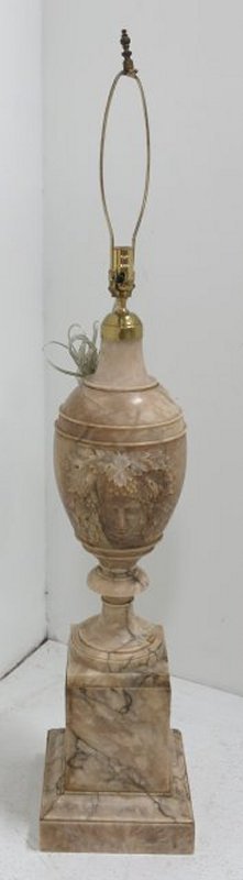 Carved alabaster urn shaped lamp: Urn approx. 32" H.