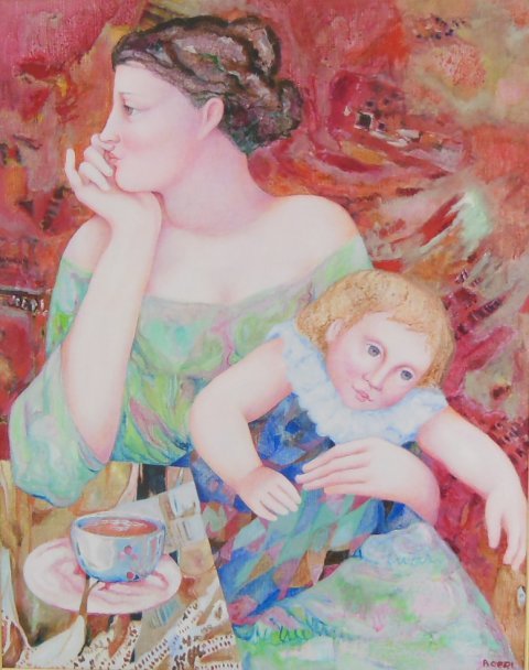 Oil on canvas by Jacques Boeri: Mother and Child, approx. 33 in x 25 in. w/o frame, 42 in x 34 in. w/ frame. Jacques Boeri, French, born 1929.