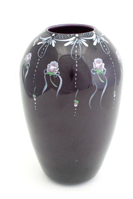 Pairpoint Enamelled Purple Glass Vase: Good condition. Approx. 9" high.