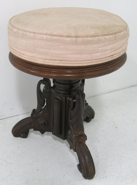 Victorian round stool: Approx. 20" H x 16" D. Some old repairs.