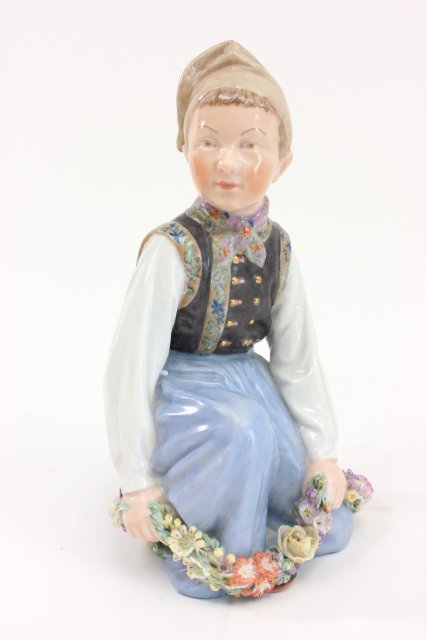 Copenhagen Carl Martin Hansen Amager Boy Figure: With floral wreath. #12414. Approx. 6" H. Minor chips to flowers.
