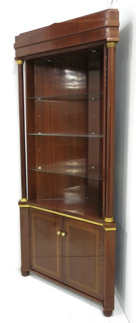 Biedermeier style modern corner cabinet: With shelves. Fit for electricity. Approx. 86" H x 39" W x 30" D.