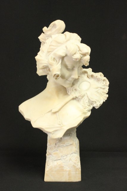 Alabaster bust of a female, A. Gennai: Approx. 23.5" H. (3453) Good condition.