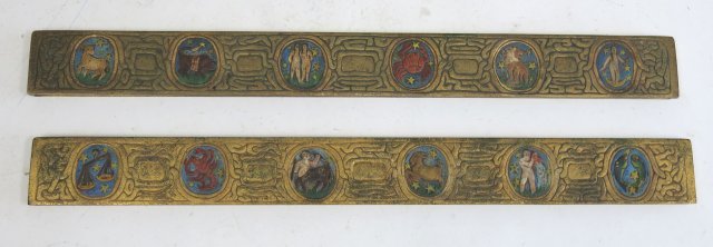 Tiffany Studios bronze & enamel blotters: Approx. 19.25" L. Good condition.
