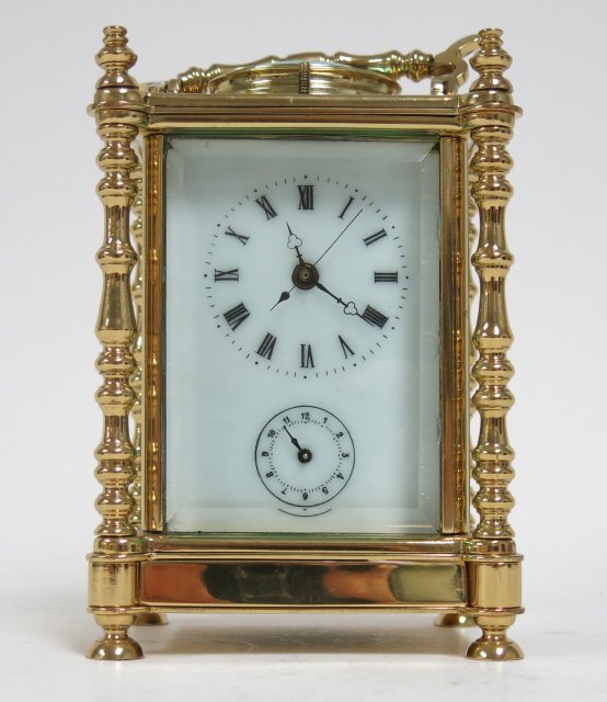 Crystal repeater carriage clock: In leather fitted case. Early/mid 20th century. Approx. 6.75".