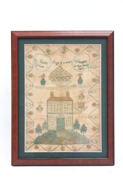 Framed sampler 1823: Approx. 14" x 9.75" with frame. Good condition.