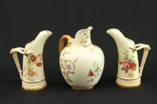 3 Royal Worcester pitchers: Including 1 French ewer.