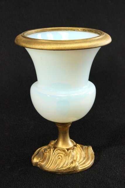 Opaline glass vase on gilt bronze mount: Approx. 5" H.