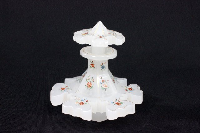 Opaline perfumer: "Floral" enamel design. Approx. 4" H x 4" W. Good condition.