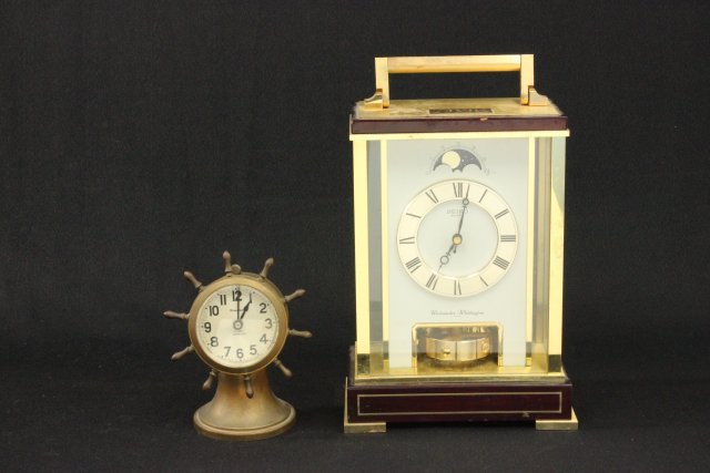 Two Desk Clocks: Including Seiko Quartz Westminster Whittington clok - 12" high, 7 1/2" wide & Waterbury desk clock - 6" high