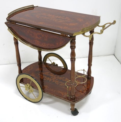 Inlaid Italian style tea cart: With brass gallery. Good condition. Late 20thc