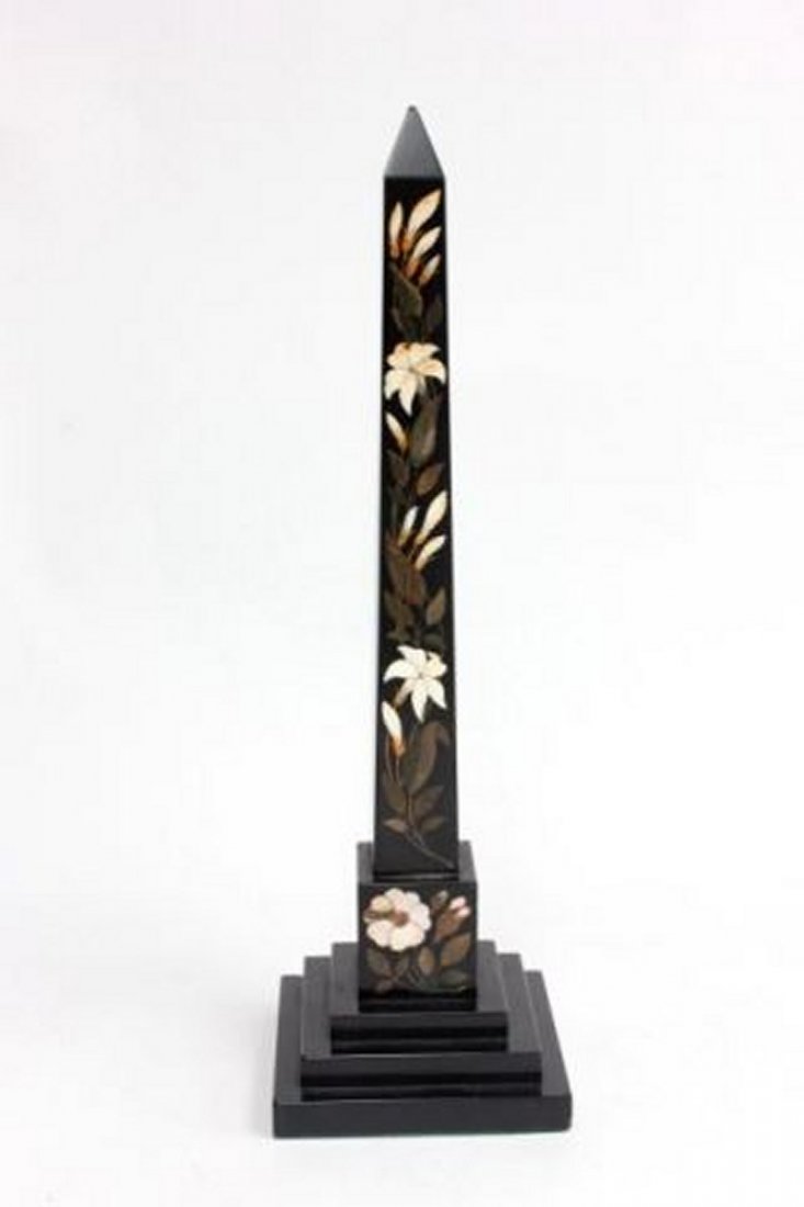 Marble pietra dura obelisk: Approx. 16.75" H.