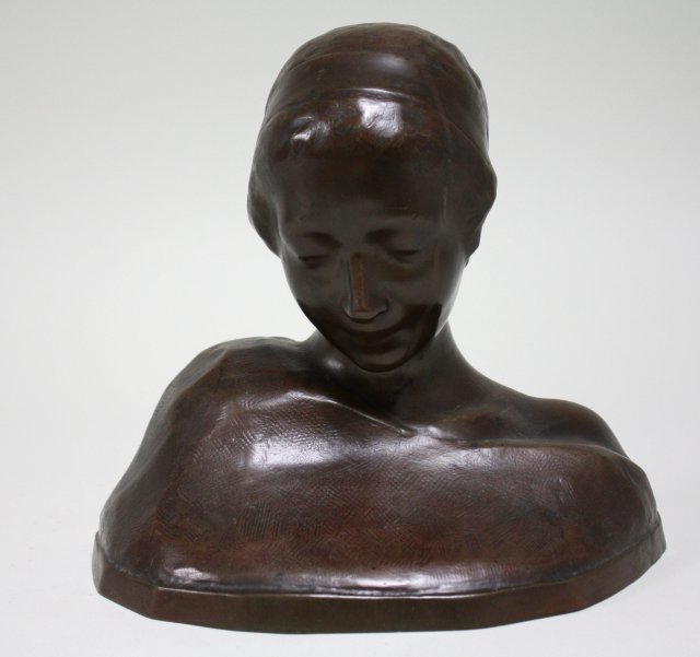 Bust of a woman, Etienne Forestier: Bronze sculpture. Foundry, S.N. Signed back left. Etienne Forestier, French (20th century). Approx. 11" x 11" x 7.75" D. Good condition.