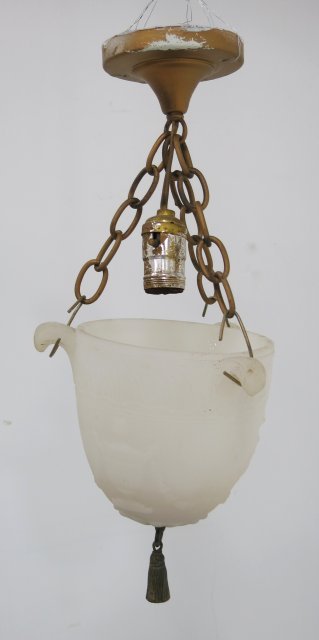 Alabaster urn shaped hall light: Approx. 10" to top of chain. From a Manhattan Beach, Brooklyn estate.