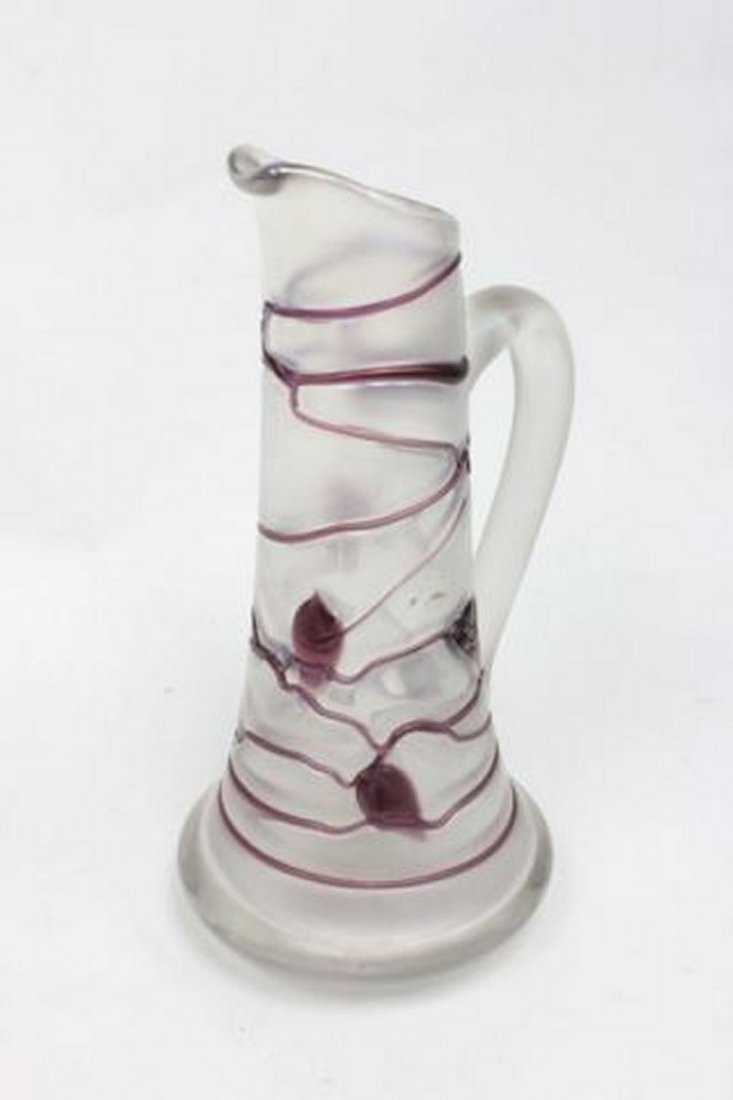 Art glass hand blown pitcher: Attributed to Loetz. Approx. 10.25 H. (1338)