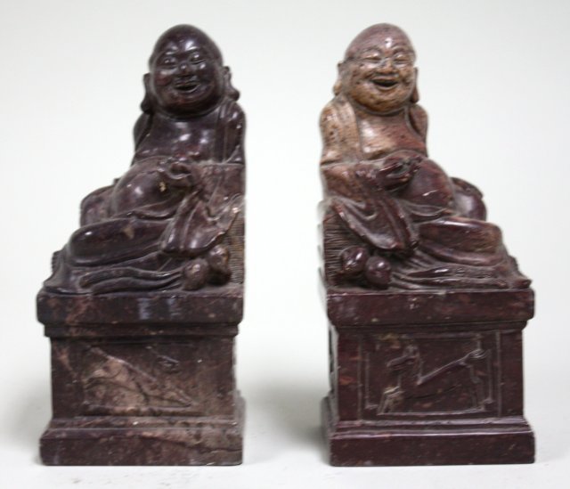 Pair of Chinese soapstone Buddha bookends: Approx. 7.5" H.