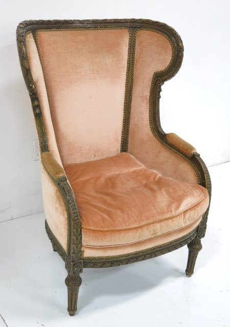 L.XVI style carved wood bergere: Large carved wood bergere Minor damages to edges