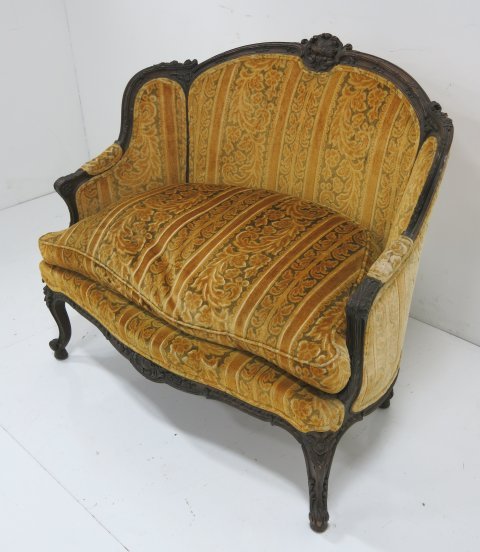 Louis XV style mahogany settee: Approx. 36" H x 43" W. Good condition.