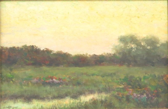 "Landscape", Dwight William Tryon: Oil on canvas, signed lower left. Dwight William Tryon (1849-1925) American. No guarantee of authenticity or provenance. Approx. 12" x 18" without frame, 18' x 24" with frame. Good condition.