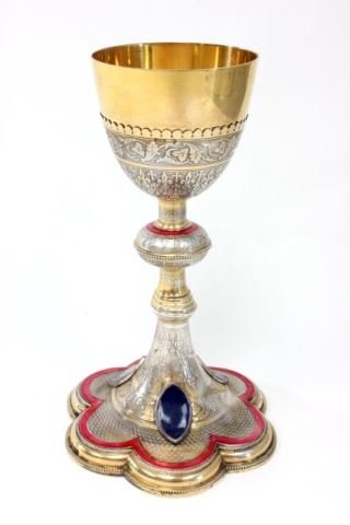 Silver & enameled chalice: Made in France. Fr. Pustet & Co. Approx. 9"H.