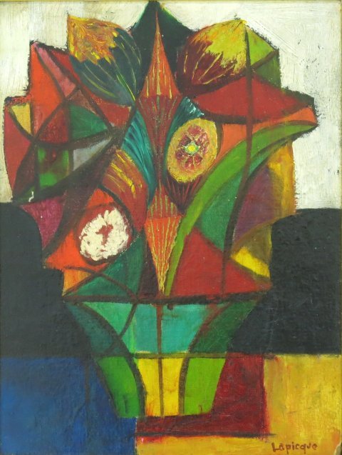 Floral still life, Charles Lapicque: Oil on board. Framed, signed lower right. Charles Lapicque, France (1898-1988). Approx. 16" x 12" without frame, 18" x 14" with frame. Damages bottom right.