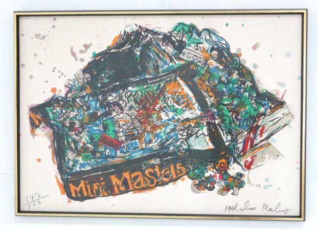 "Arles/Miami", Malcolm Morley: Lithograph. Framed. Signed. Number 142/150. Malcolm Morley (1931-). Approx. 24 1/3" H x 34.5" W. Good condition.