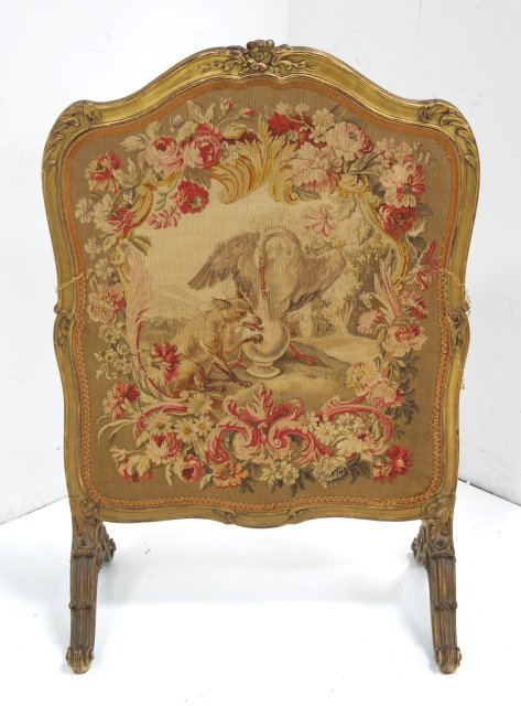 19thc French screen: Hand made needlepoint, gilt wood, 40:H Good condition