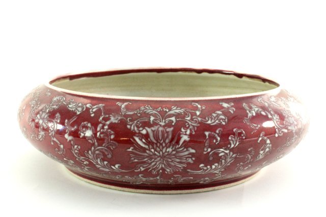 Guangxu ruby red glazed floral brush washer: Approx. 10" D. Good condition.
