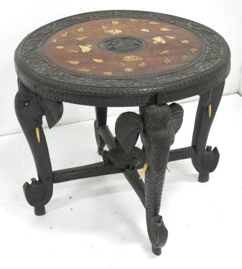 Inlaid camels & flowers elephant foot table: Inlaid camels & flowers elephant foot table
