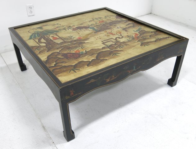 Chinese style black lacquered coffee table: Approx. 16 1/2" x 40" Sq. (3438.3)