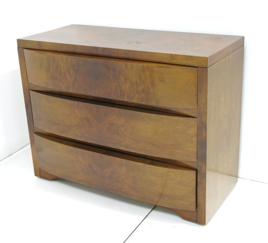 Art deco walnut chest of drawers: Approx. 35 3/4" H x 45 3/4" W x 22 1/2" D. Good condition.Ca. 1930