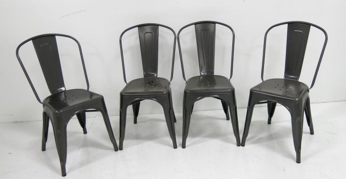 Set of 4 contemporary stacking chairs: Crosley Amelia cafe style charcoal color chairs. Approx. 33" H. Good condition.