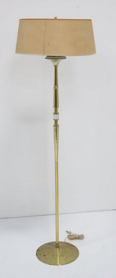 Tommi Parzinger brass floor lamp: Approx. 58" H. Provenance, Nathan & Janet Appleman Commission Ocean, NJ 1956. Staining to finish.