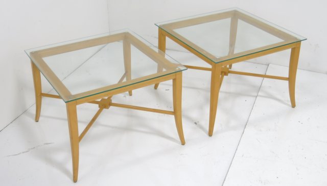 Tommi Parzinger pair maple side tables: Approx. 15.5" H x 21.25" W. Provenance, Nathan & Janet Appleman Commission Ocean, NJ 1956.